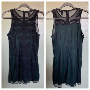 Slip dress with embroidered mesh overlay